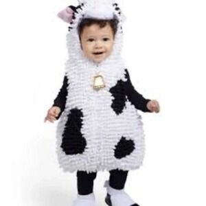 GOING WILD Baby Halloween Cow Costume SIZE 6-9 M Full Zip Hooded black and white